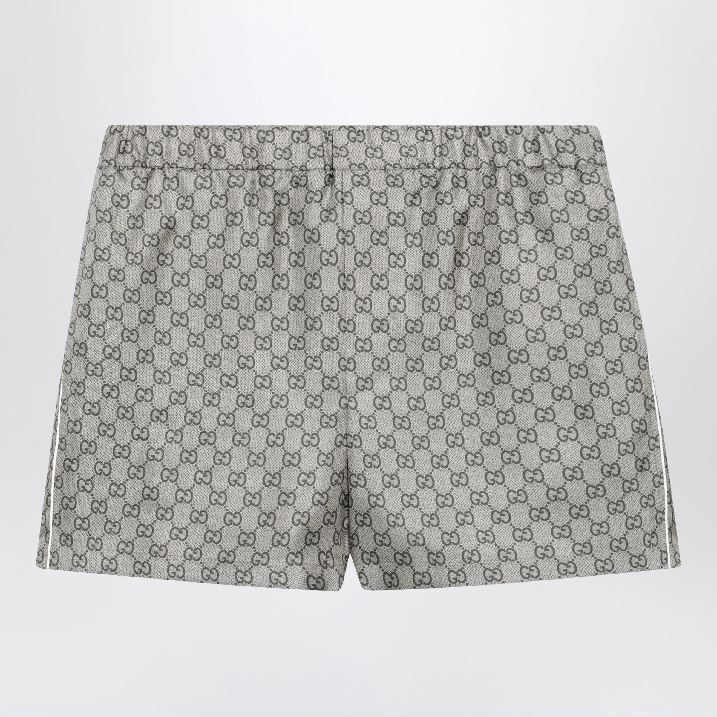 GUCCI Silk twill shorts with GG print in beige