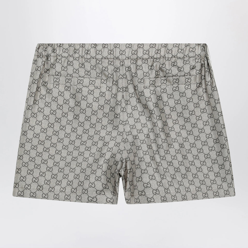 GUCCI Silk twill shorts with GG print in beige