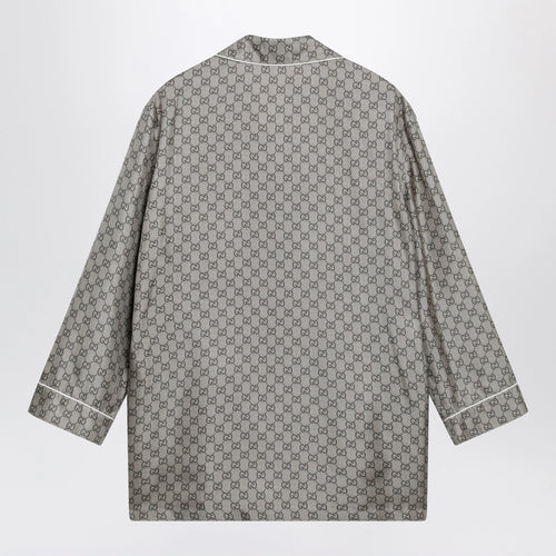 GUCCI Silk twill shirt with GG print in beige