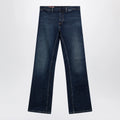 GUCCI Low-rise cotton denim Web tape trousers in blue