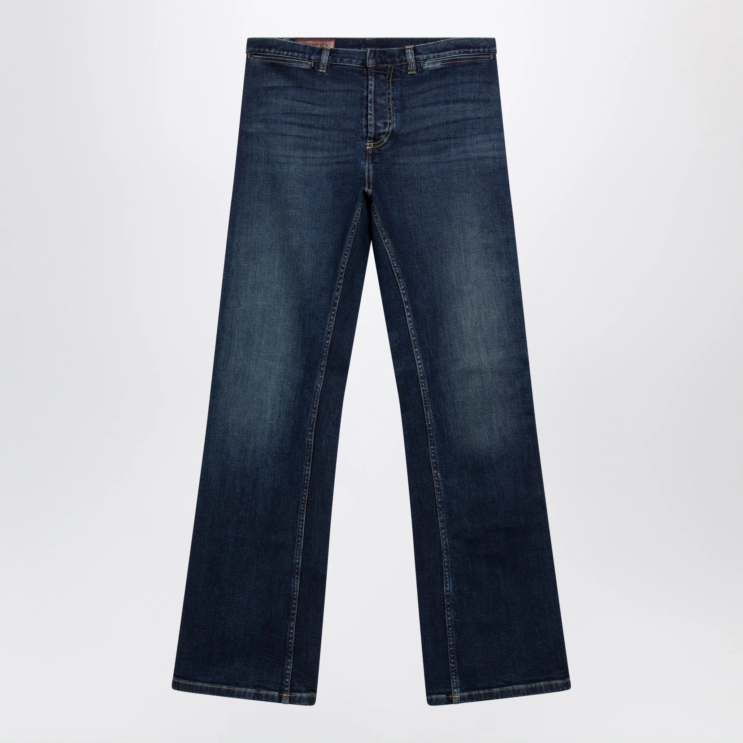 GUCCI Low-rise cotton denim Web tape trousers in blue