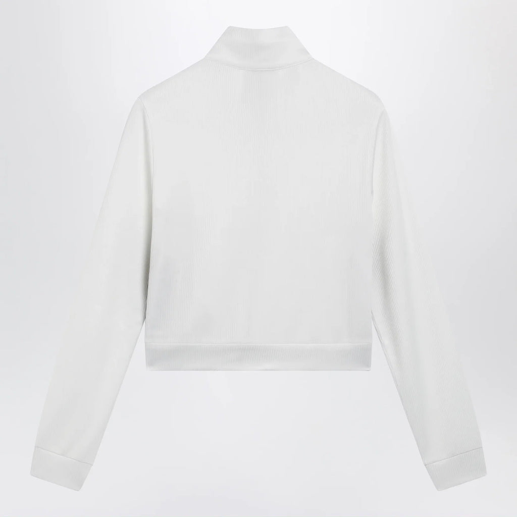 GUCCI Ribbed cotton jersey zip hoodie with Web in white