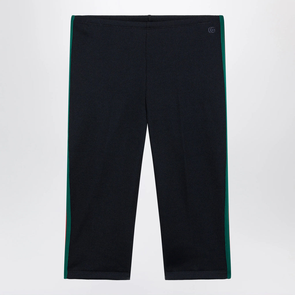 GUCCI Ribbed cotton jersey pants with Web, Blue Japan