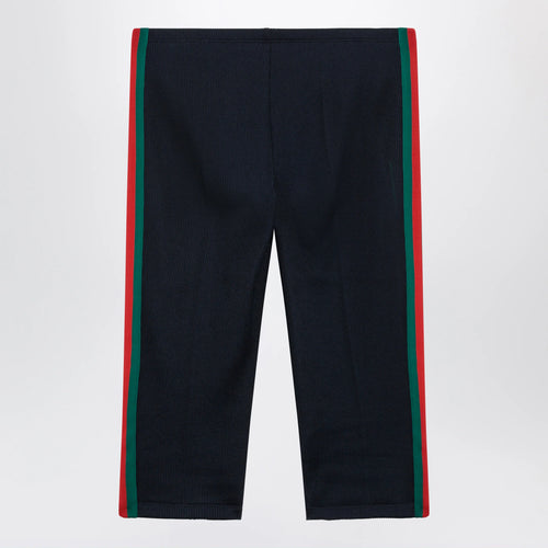 GUCCI Ribbed cotton jersey pants with Web, Blue Japan