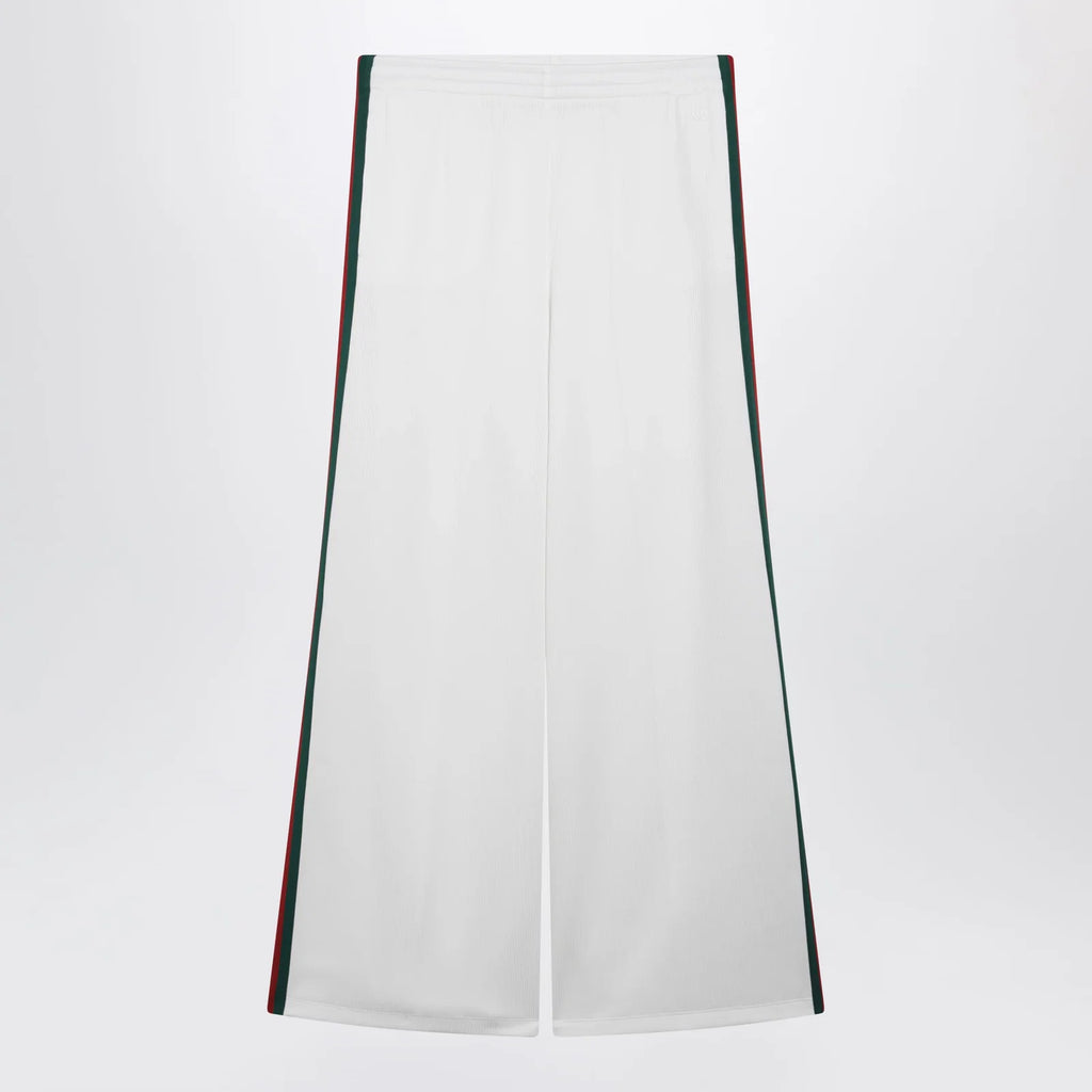 GUCCI White Cotton Jersey Leisure Trousers with Web Stripe