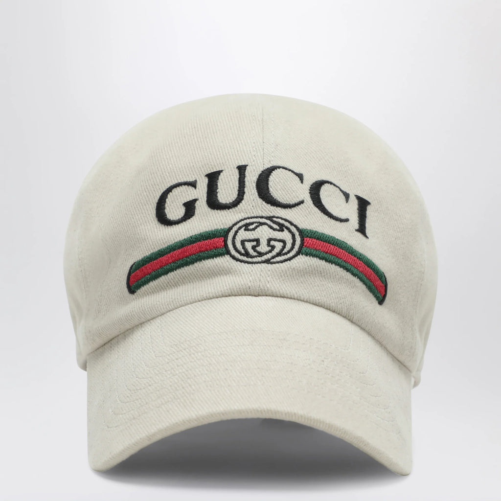 GUCCI Beige cotton baseball cap with embroidered logo