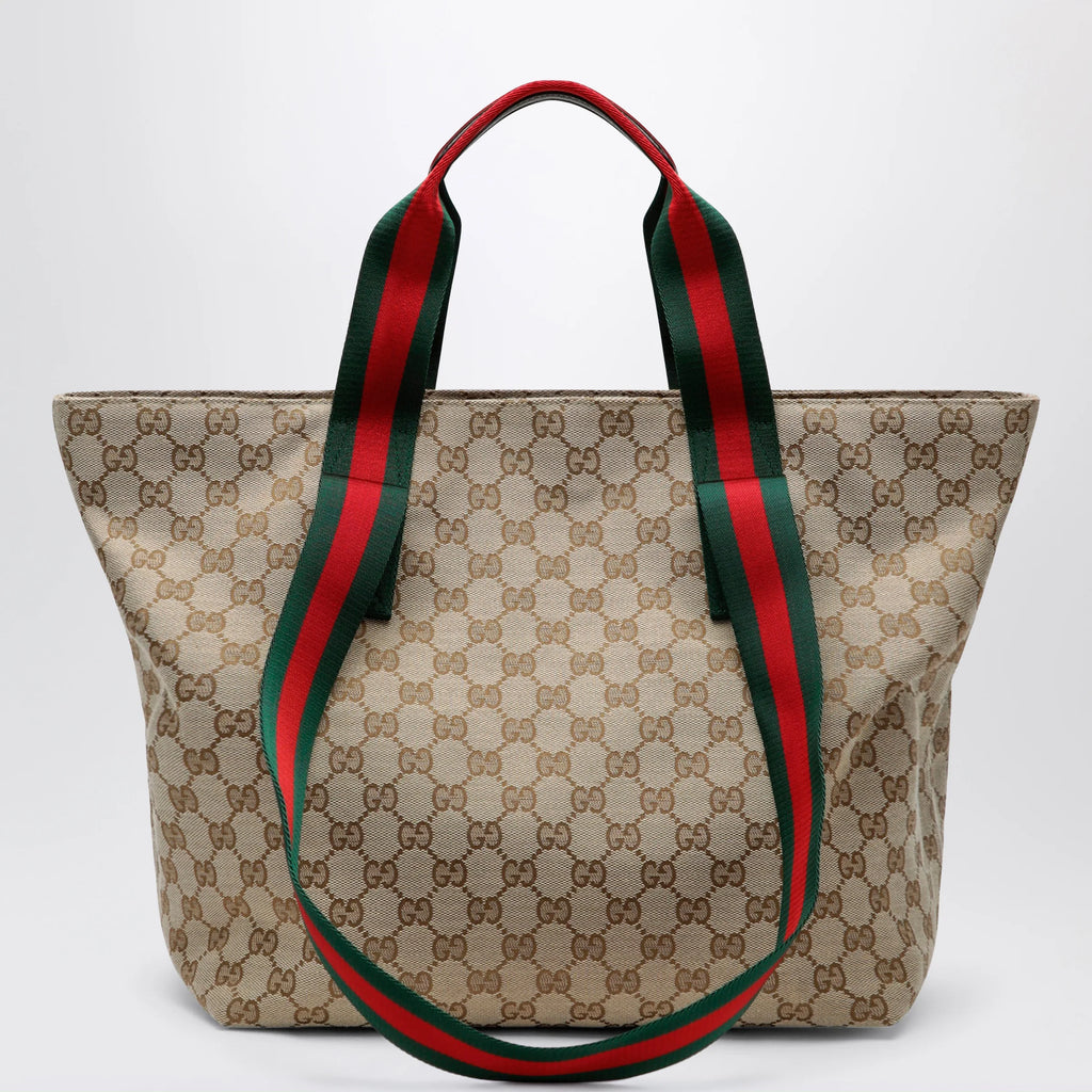 GUCCI Small shopping bag in sand beige GG fabric