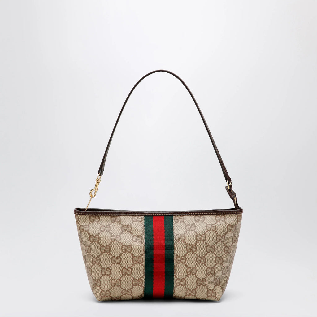 GUCCI Small pouch in sand beige GG fabric with Web stripe