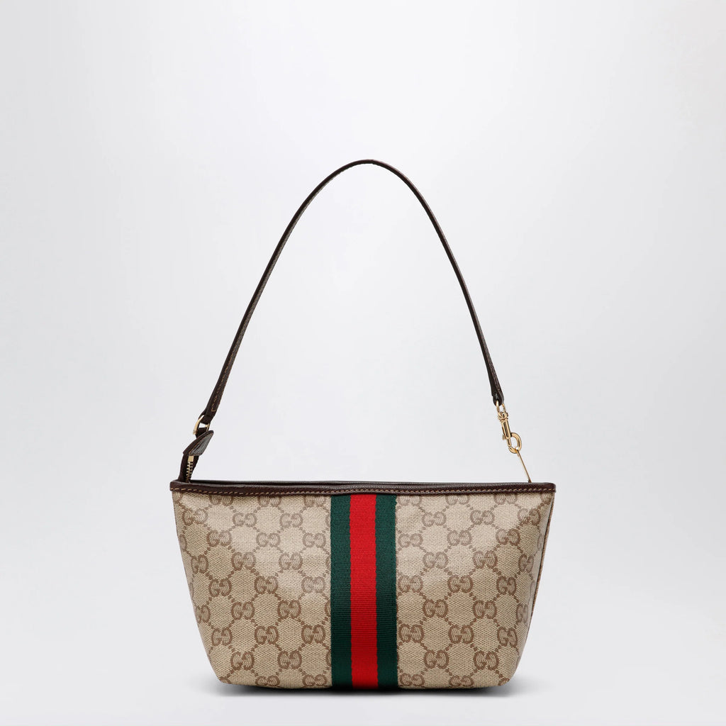 GUCCI Small pouch in sand beige GG fabric with Web stripe