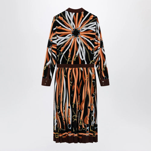 GUCCI Black/brown silk shirt dress with equestrian print