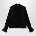 GUCCI Black lightweight silk georgette shirt with lace
