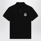 Moncler Black cotton piqué polo shirt with logo