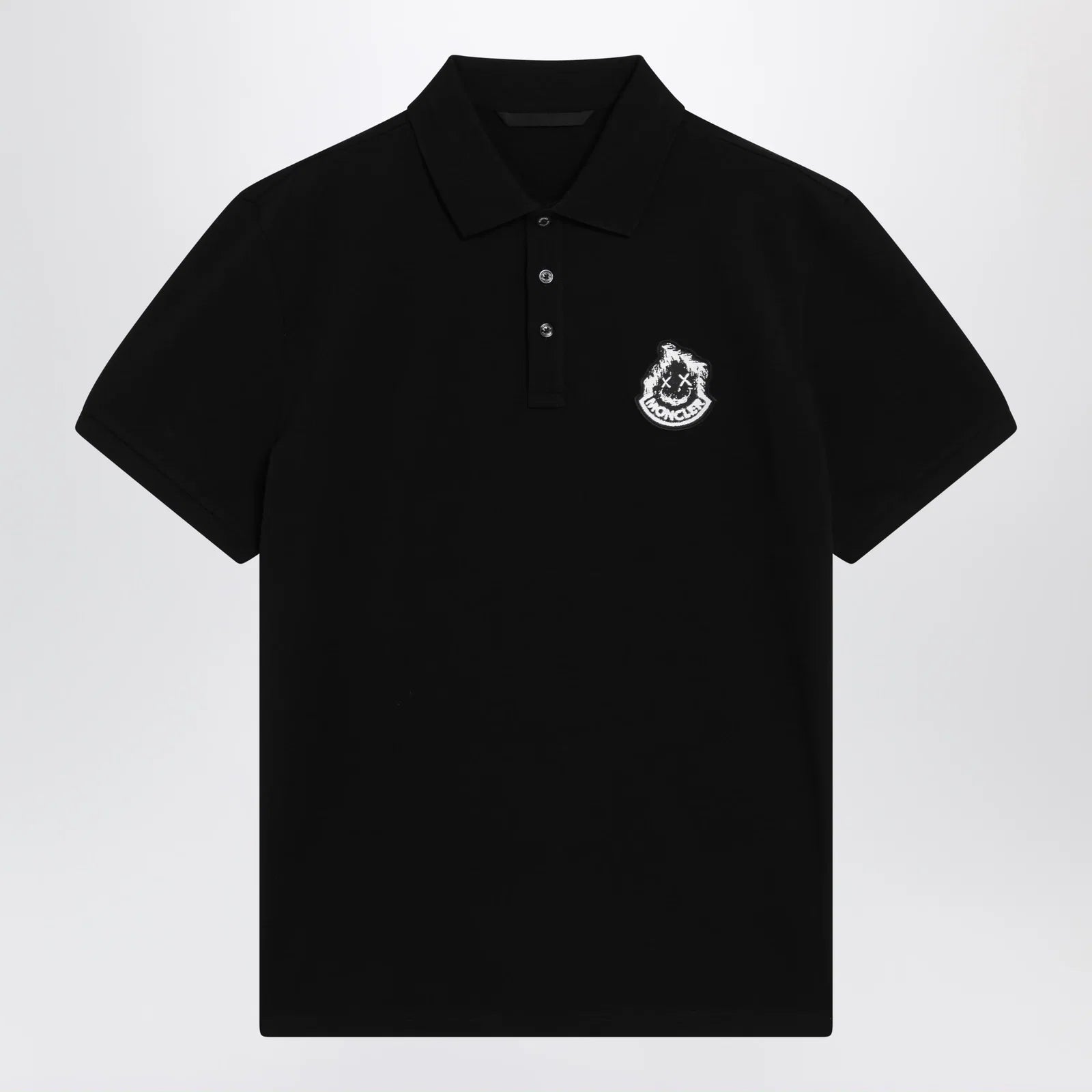 Moncler Black cotton piqué polo shirt with logo