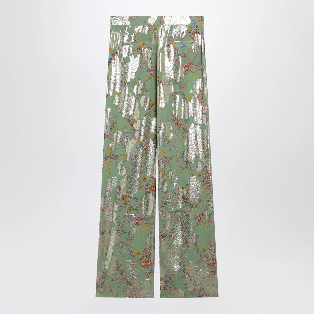 Valentino Silk trousers with all-over print in green