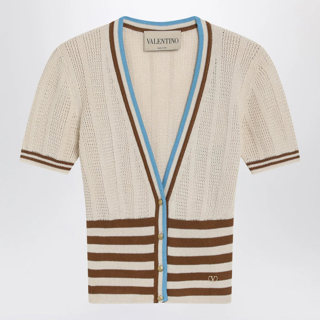 Valentino Openwork striped cotton cardigan