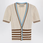Valentino Openwork striped cotton cardigan