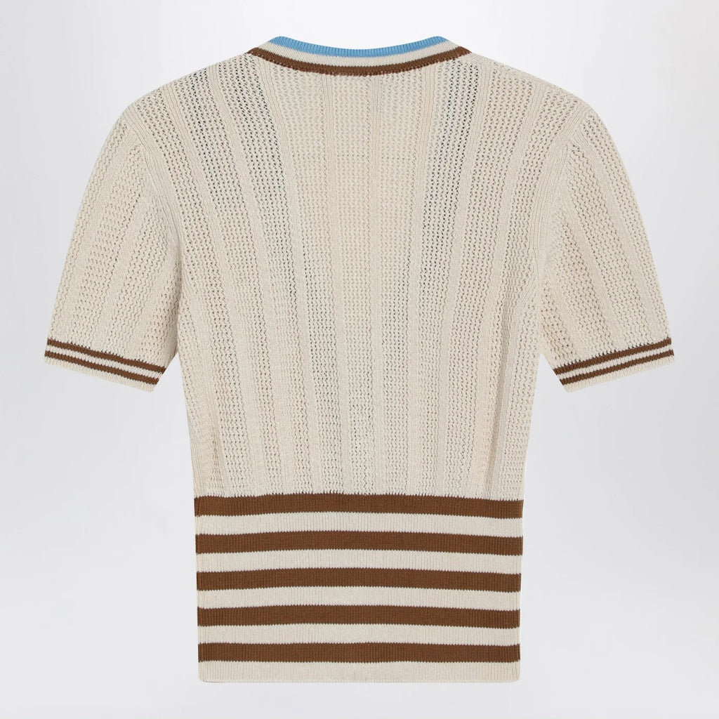 Valentino Openwork striped cotton cardigan