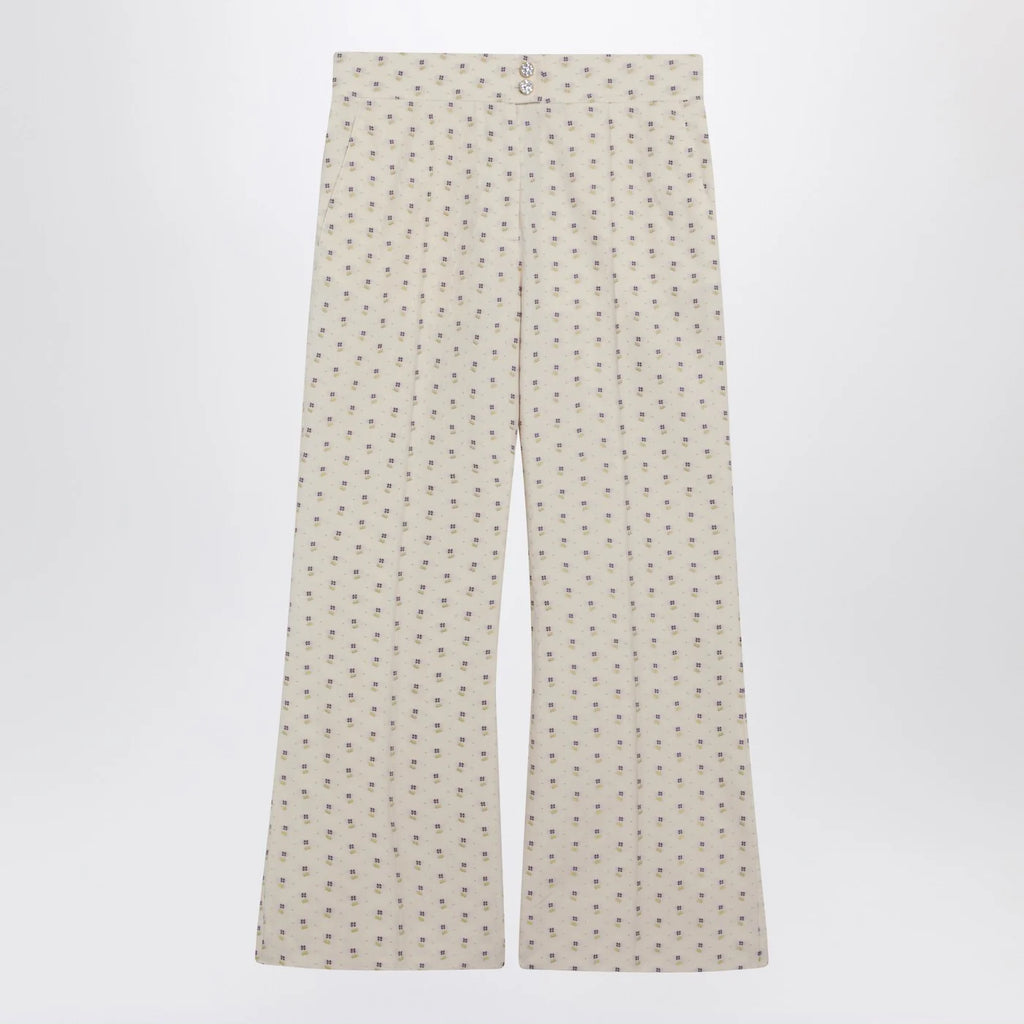 Valentino Ivory trousers with floral pattern