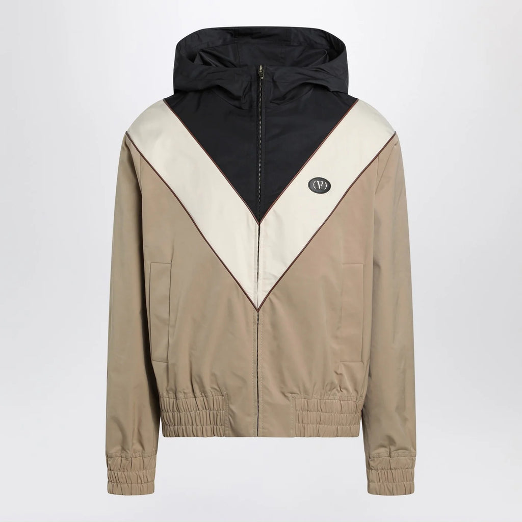 Valentino Black butter and camel jacket with Vlogo patch