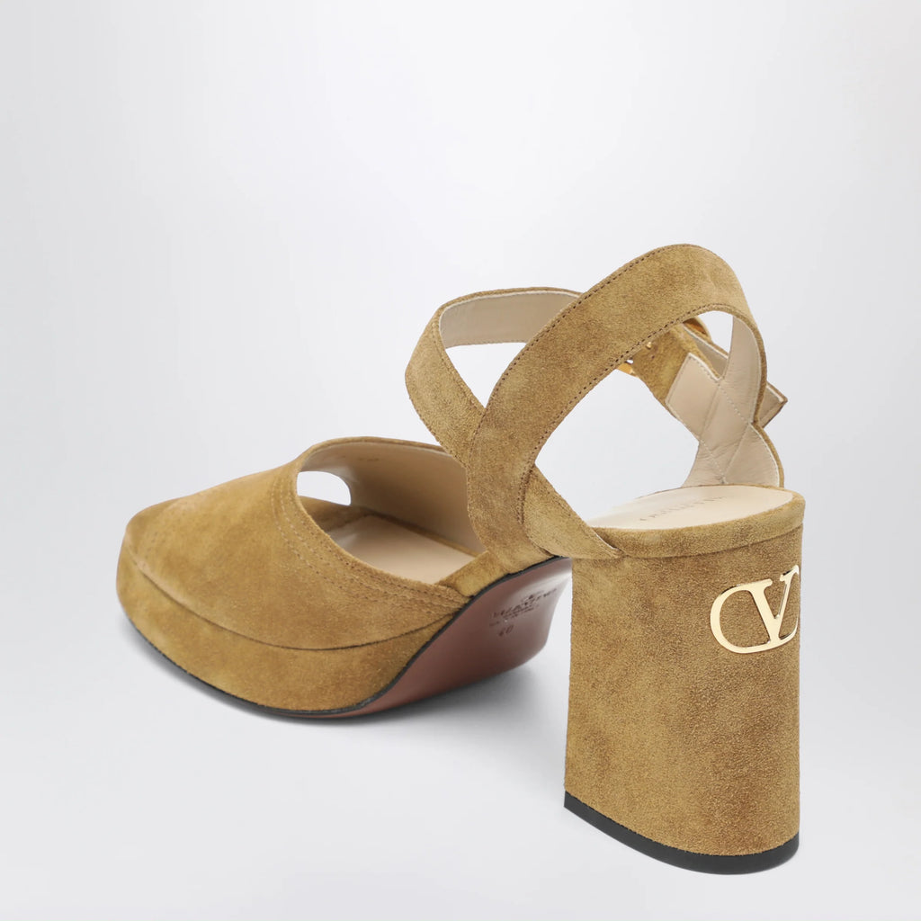 Valentino Garavani Beige Fawcette platform sandals in split leather