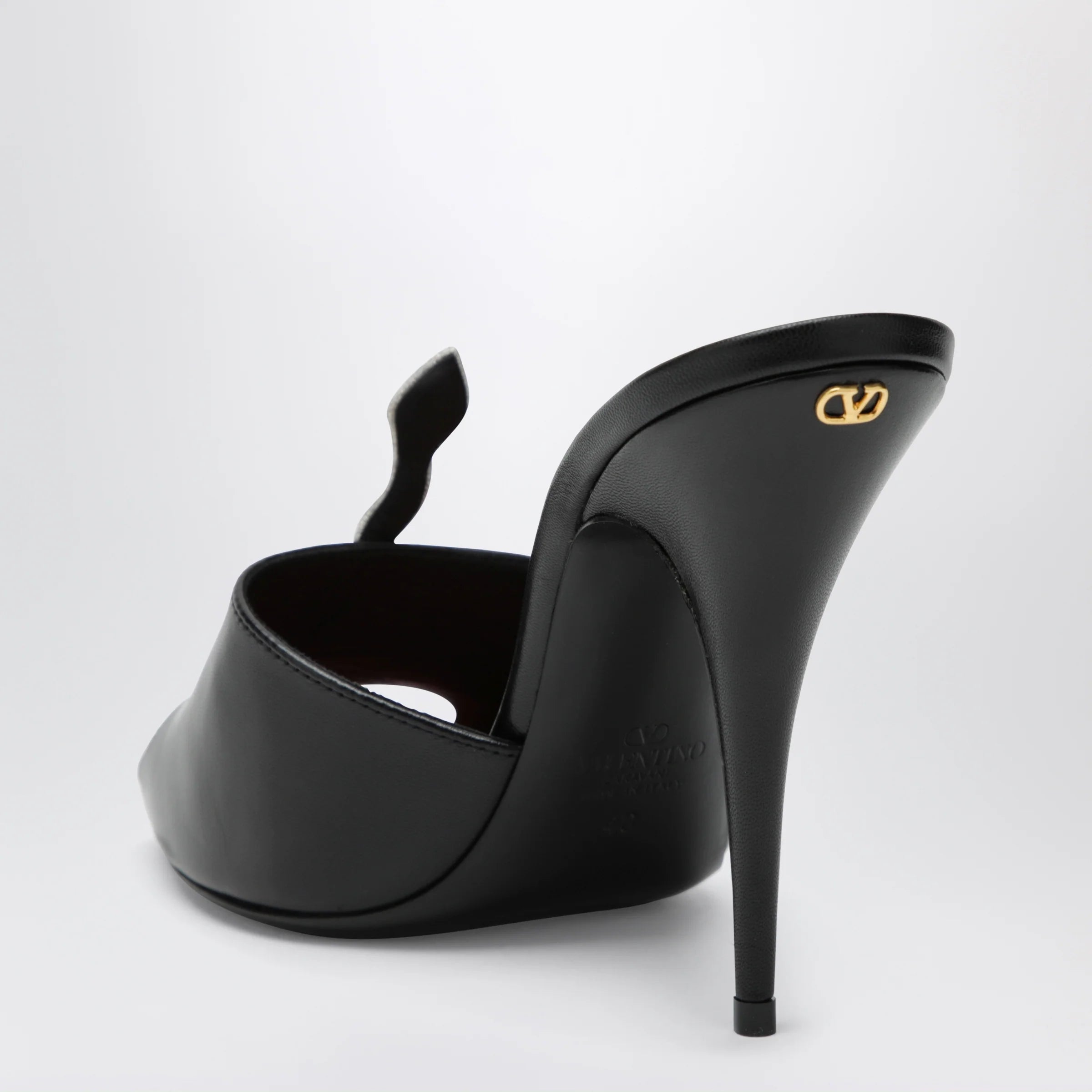 Valentino Garavani Black Coeur Vipère slide sandals in goatskin