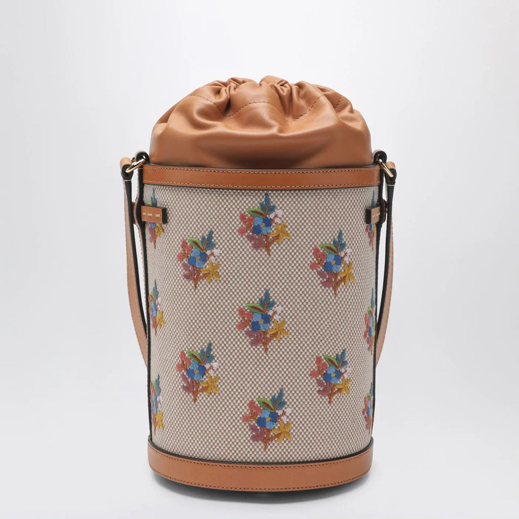 Valentino Garavani Canvas bucket bag with floral embroidery