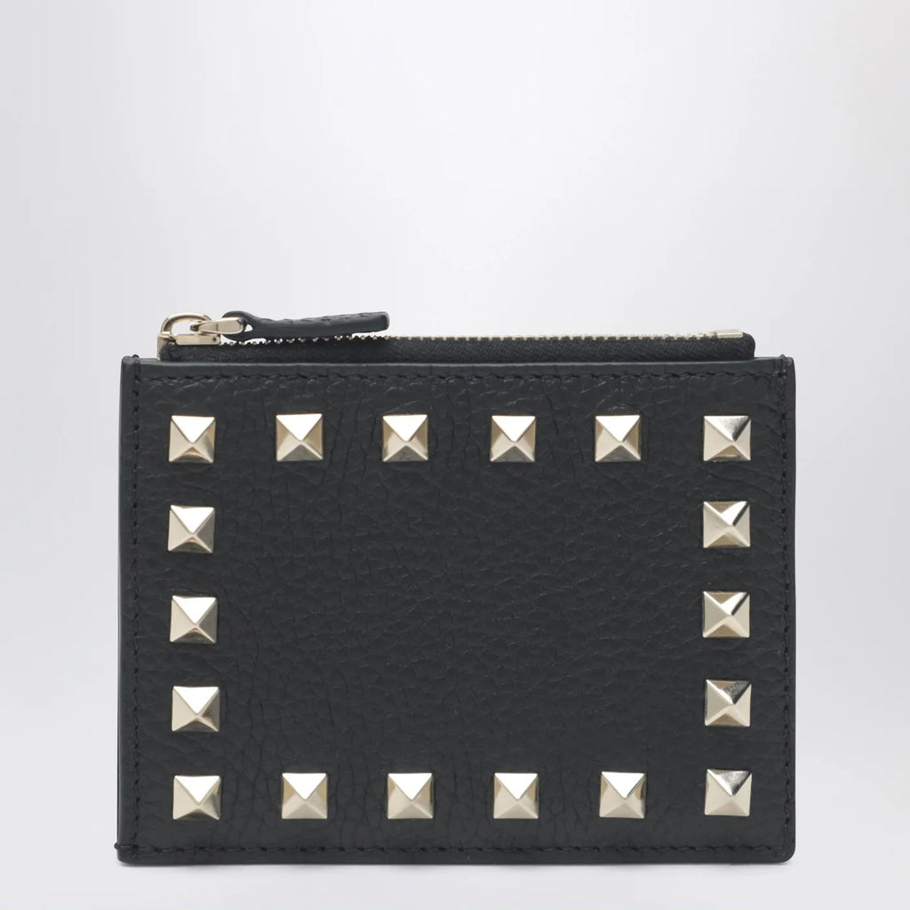 Valentino Garavani Black leather Rockstud zip card holder