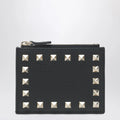 Valentino Garavani Black leather Rockstud zip card holder