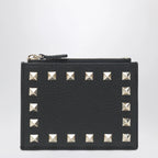 Valentino Garavani Black leather Rockstud zip card holder