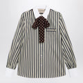Valentino Striped cotton shirt with scarf in beige and blue