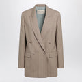 Valentino Double-Breasted Pinstripe Jacket in Mud/Ivory Virgin Wool