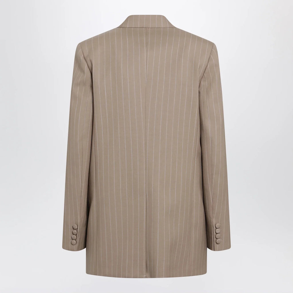 Valentino Double-Breasted Pinstripe Jacket in Mud/Ivory Virgin Wool