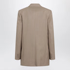 Valentino Double-Breasted Pinstripe Jacket in Mud/Ivory Virgin Wool