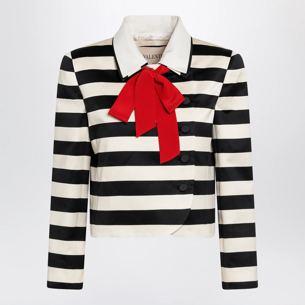Valentino Vanilla/black striped jacket with maxi bow