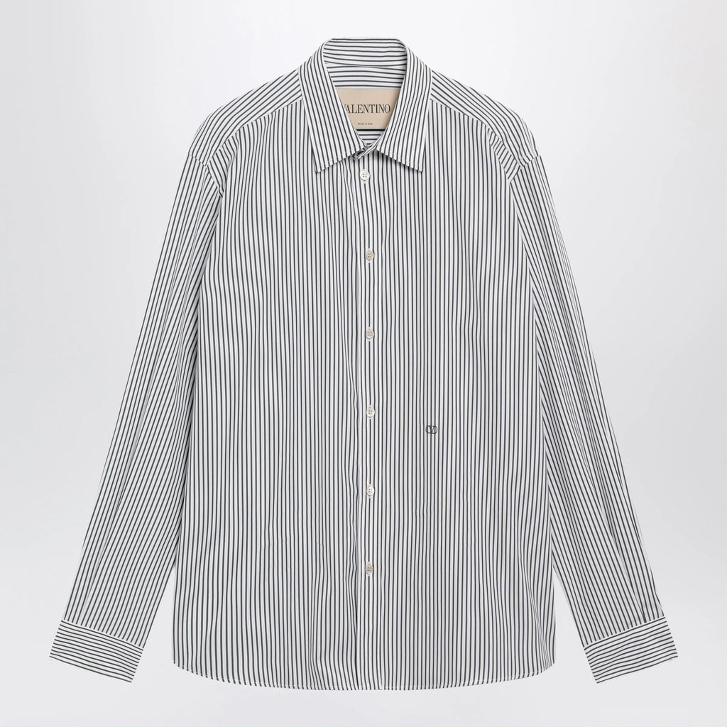 Valentino Ivory/green striped shirt with Vlogo