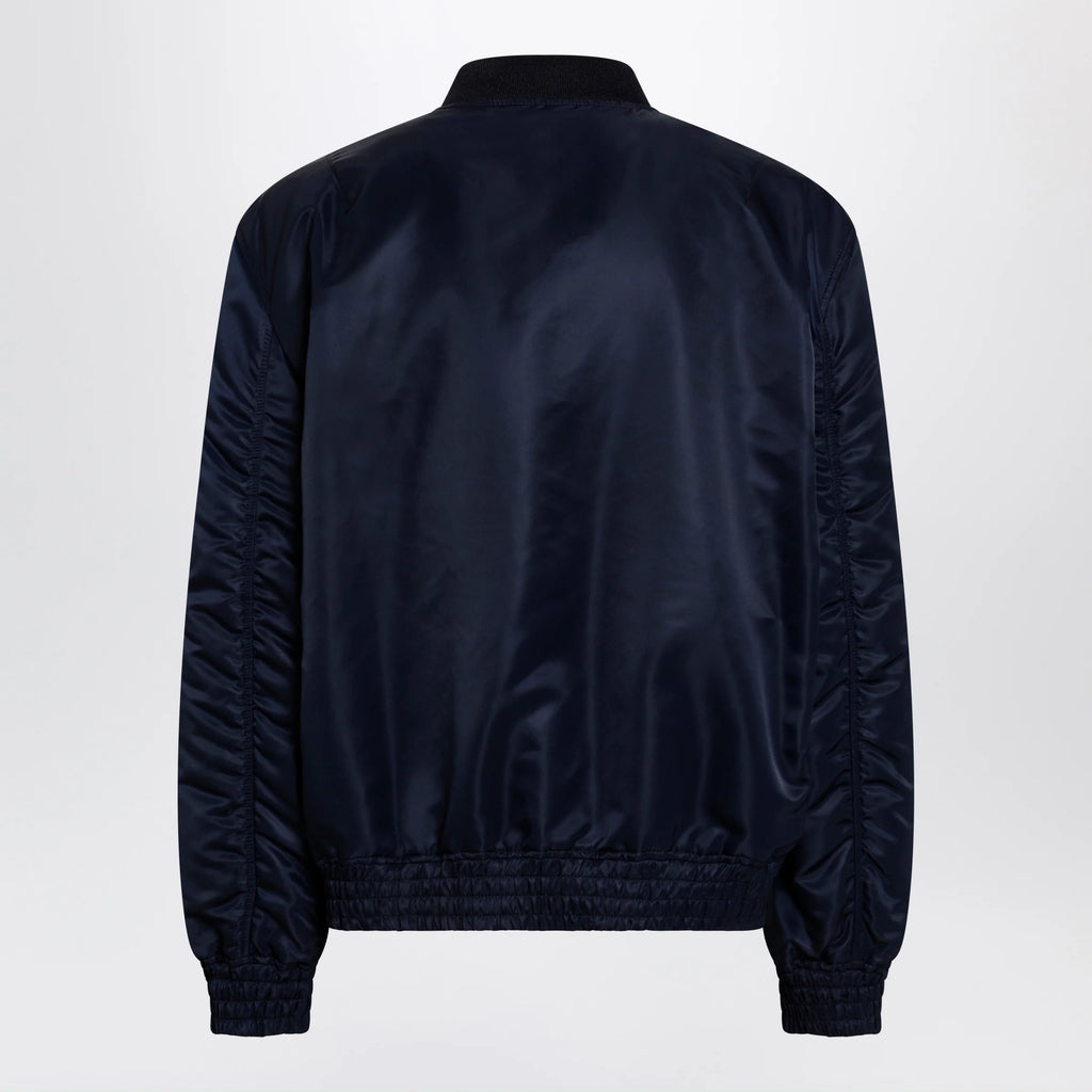 Valentino Shiny navy blue zip-up bomber jacket with Vlogo