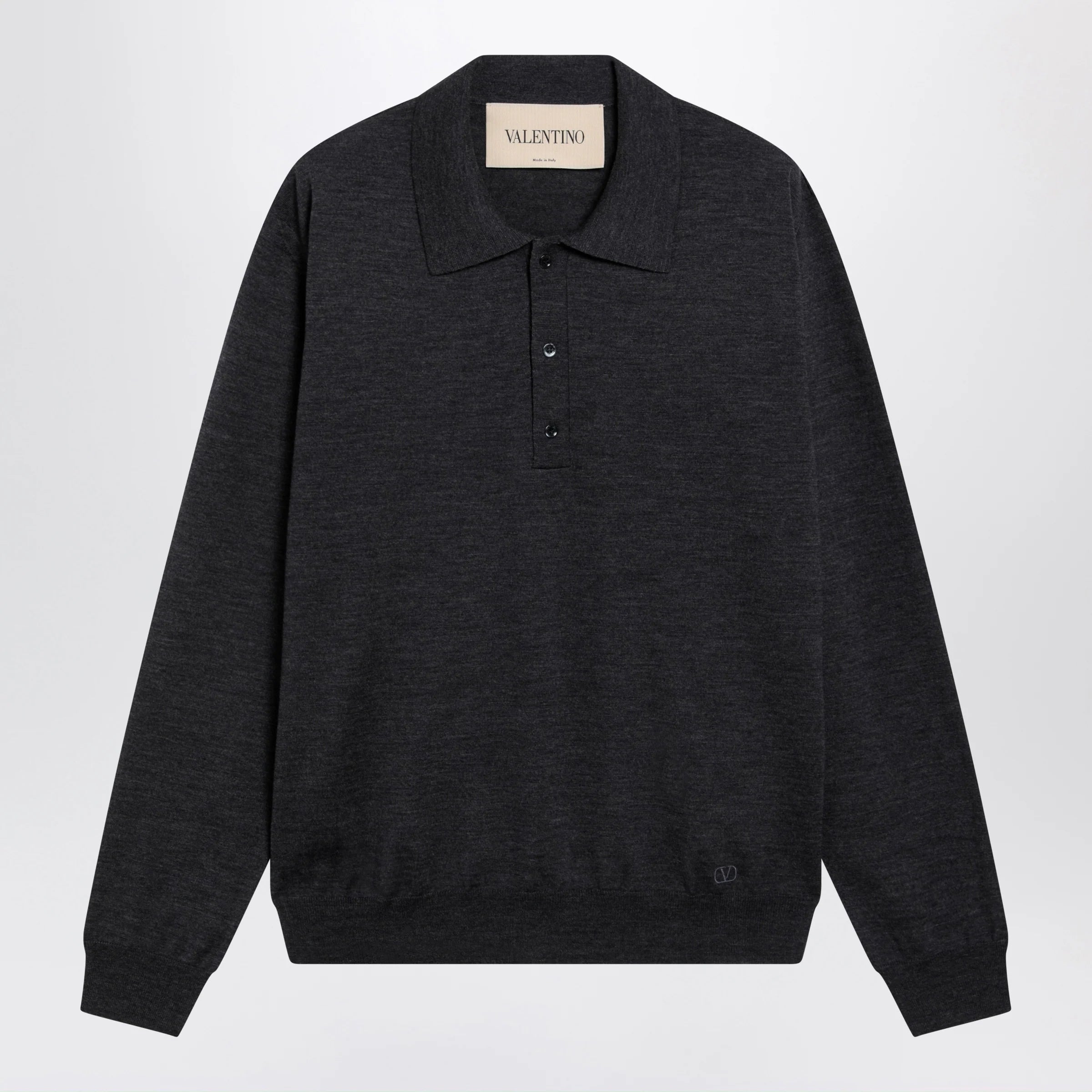 Valentino Wool polo shirt with VLogo embroidery in anthracite