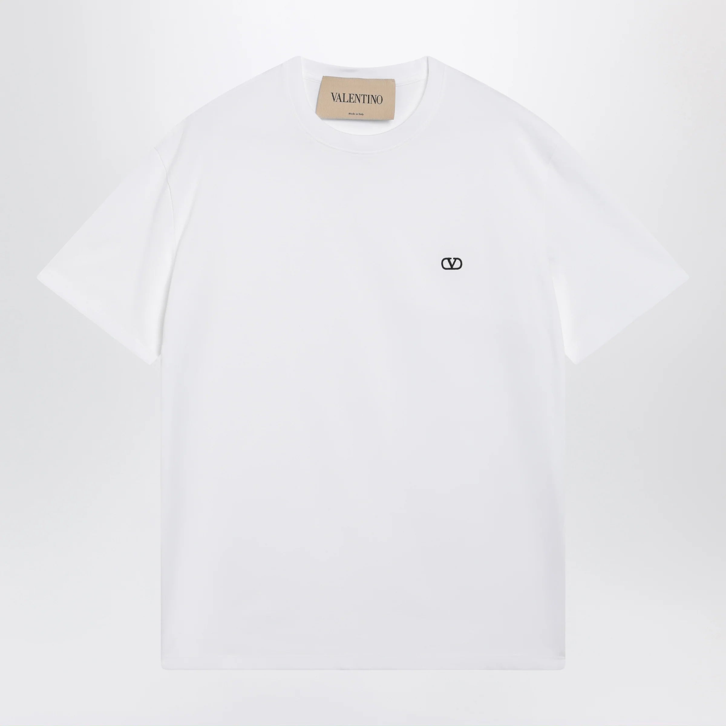 Valentino White cotton T-shirt with VLogo embroidery