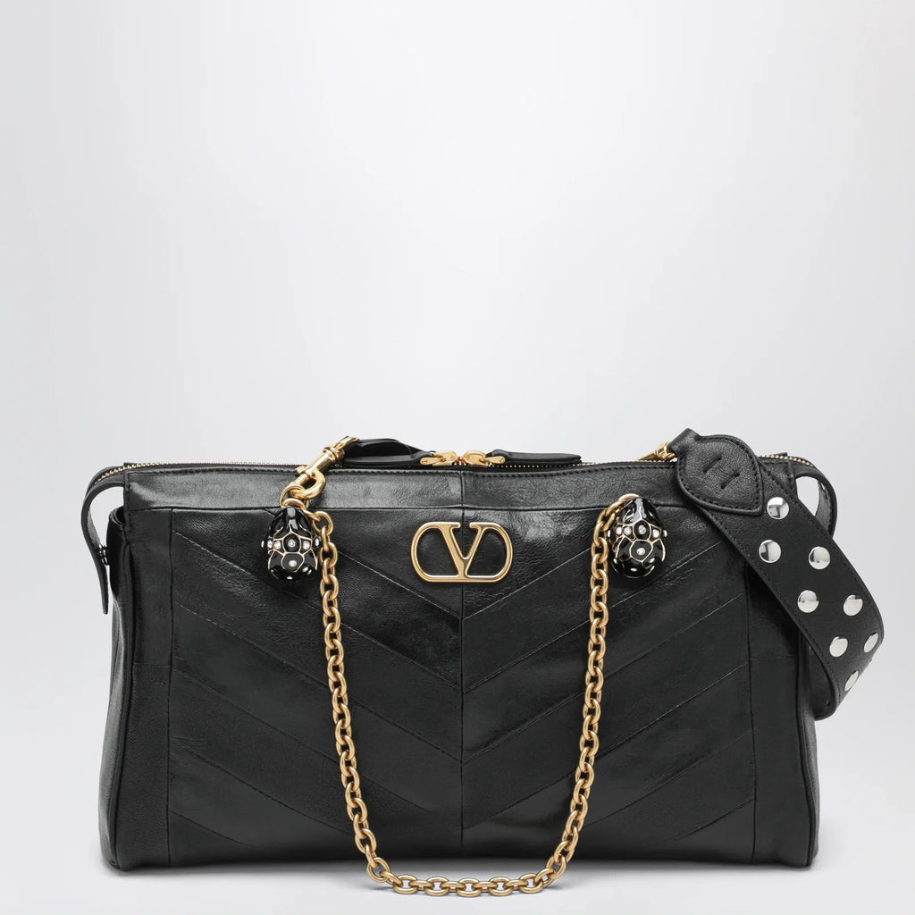 Valentino Garavani Panthea Chevron Bag in Black Leather