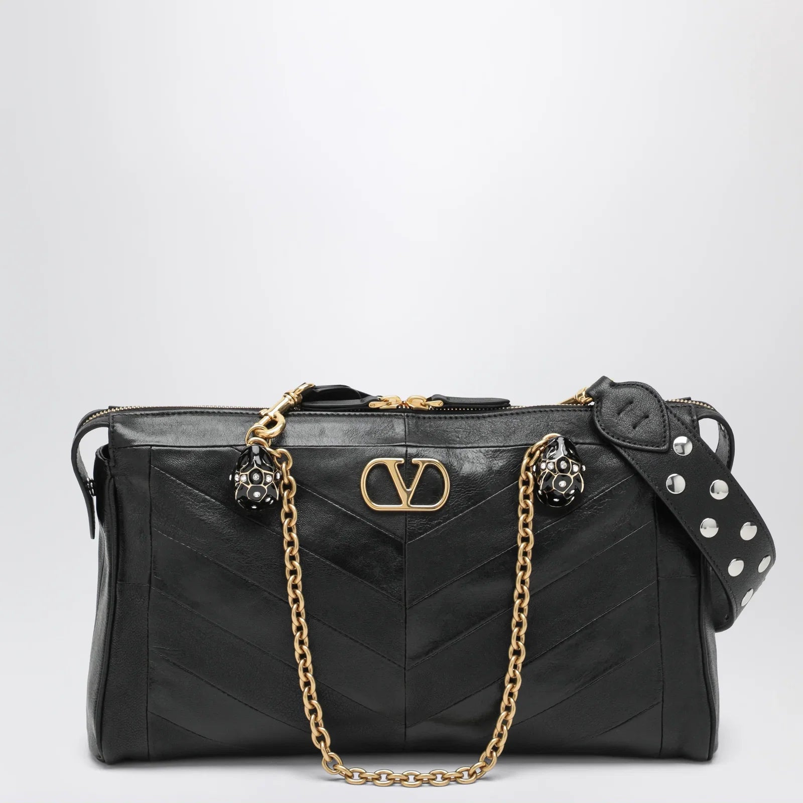Valentino Garavani Panthea Chevron Bag in Black Leather