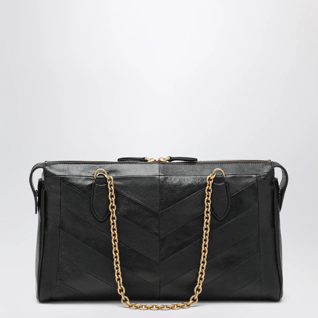 Valentino Garavani Panthea Chevron Bag in Black Leather