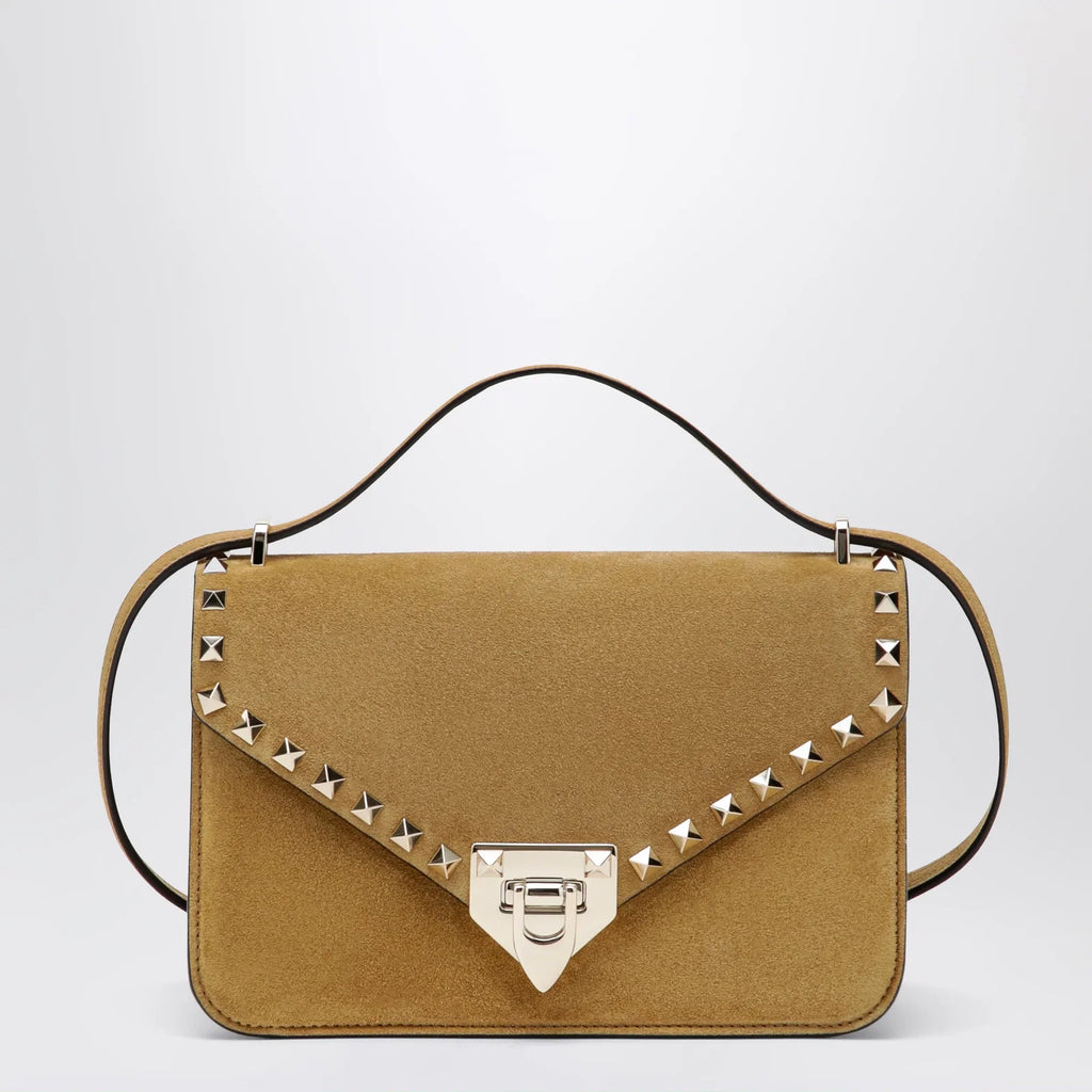 Valentino Garavani Rockstud Havana small crossbody bag in beige suede