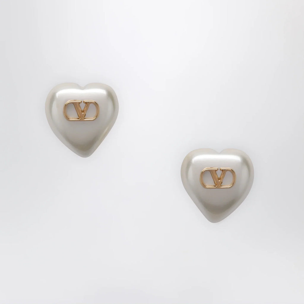 Valentino Garavani VLogo Signature Earrings in Pearl and Gold/Cream Metal