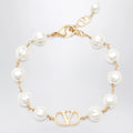 Valentino Garavani VLogo Signature bracelet in metal and pearls, gold/cream