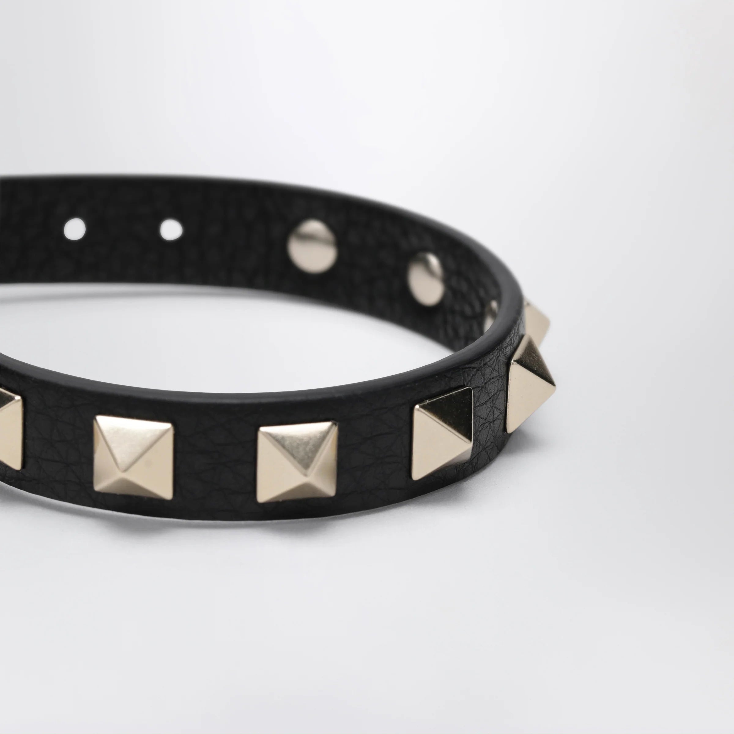 Valentino Garavani Black leather Rockstud bracelet with gold-tone studs