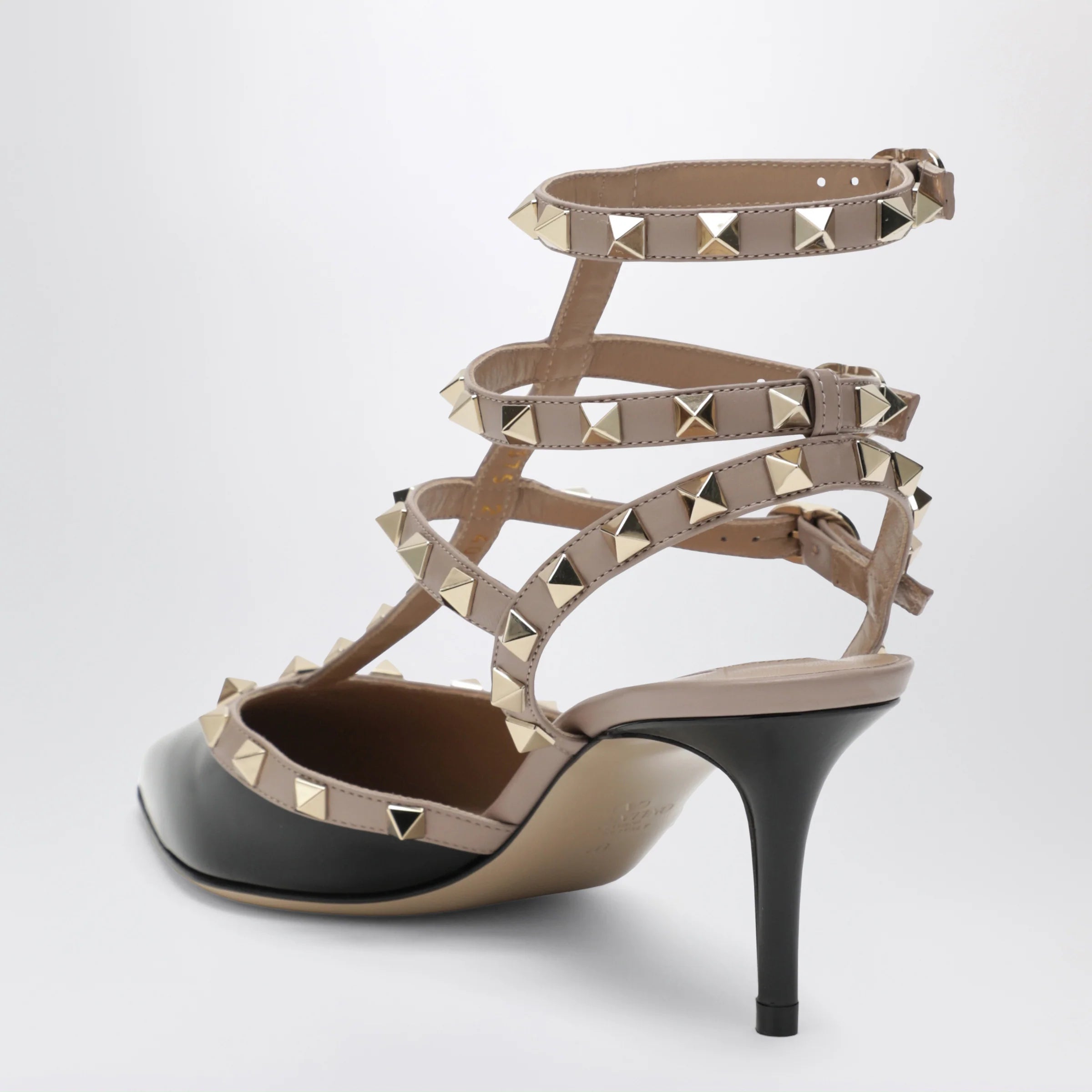 Valentino Garavani Rockstud strap pumps in patent leather, black/powder