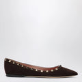 Valentino Garavani Brown Suede Rockstud Ballet Flats