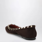 Valentino Garavani Brown Suede Rockstud Ballet Flats