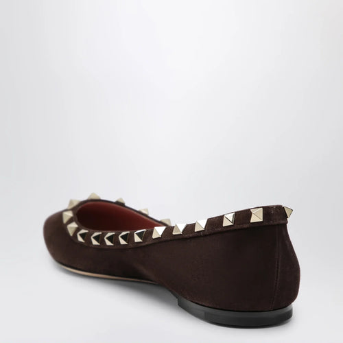 Valentino Garavani Brown Suede Rockstud Ballet Flats