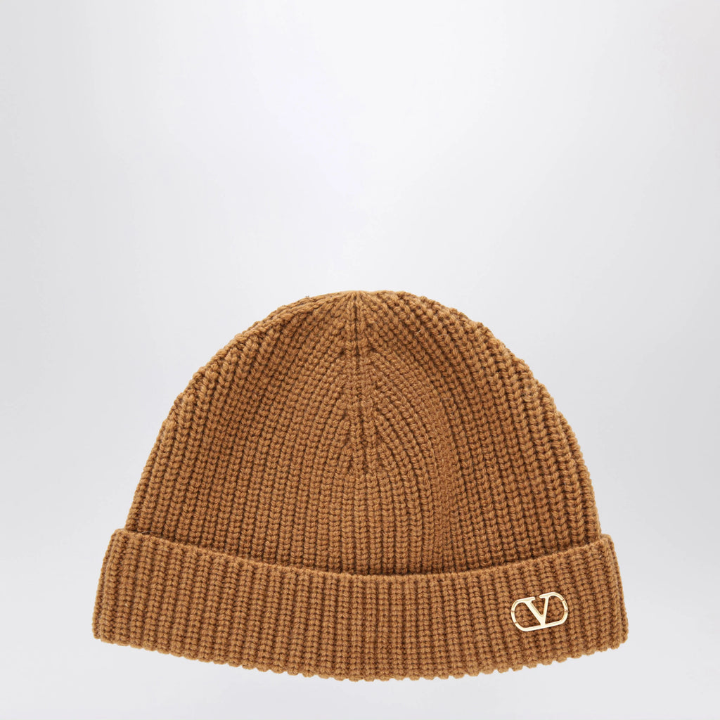 Valentino Garavani Camel Vlogo Signature cashmere beanie